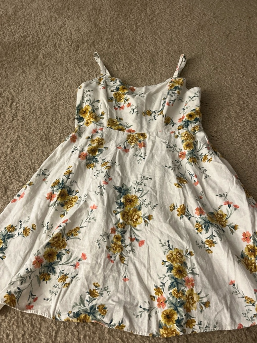 Old Navy White Linen Floral Dress with Yellow & Coral Accents